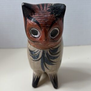 Tonala Pottery Owl Figurine Unique Handpainted 7.5” Tall Mexico Multicolor Vtg
